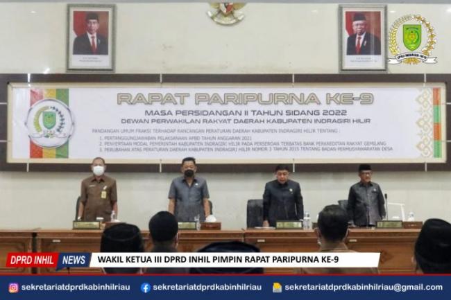 Wakil Ketua III DPRD Inhil Pimpin Rapat Paripurna Ke-9
